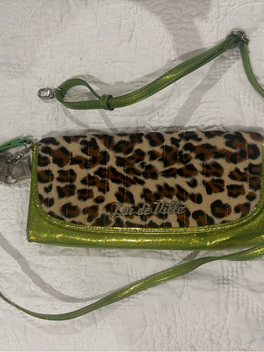 Lux de Ville Green Metallic & Leopard Print Wristlet Crossbody